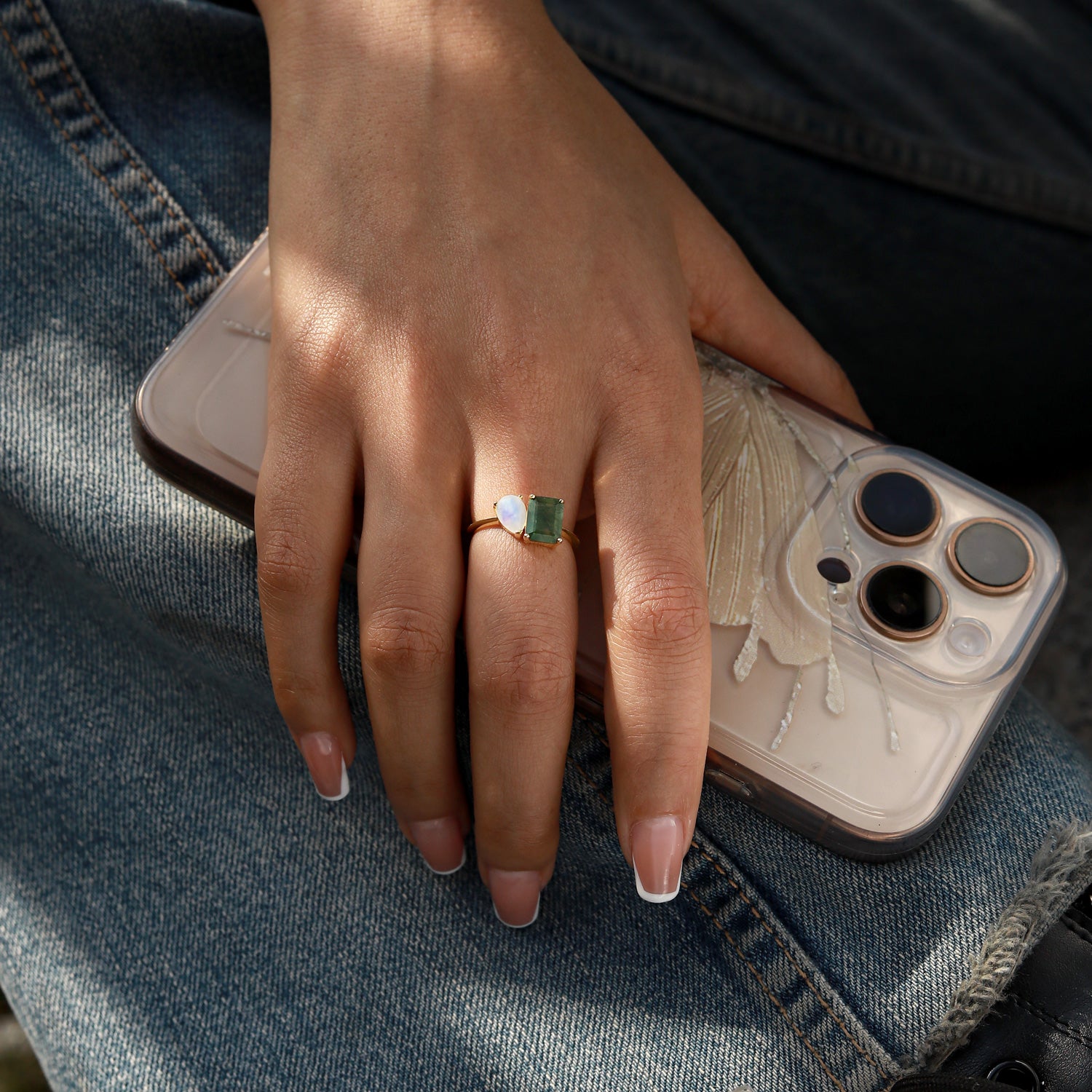 Tranquil Energy - Moss Agate & Moonstone Rings - Num-Magic