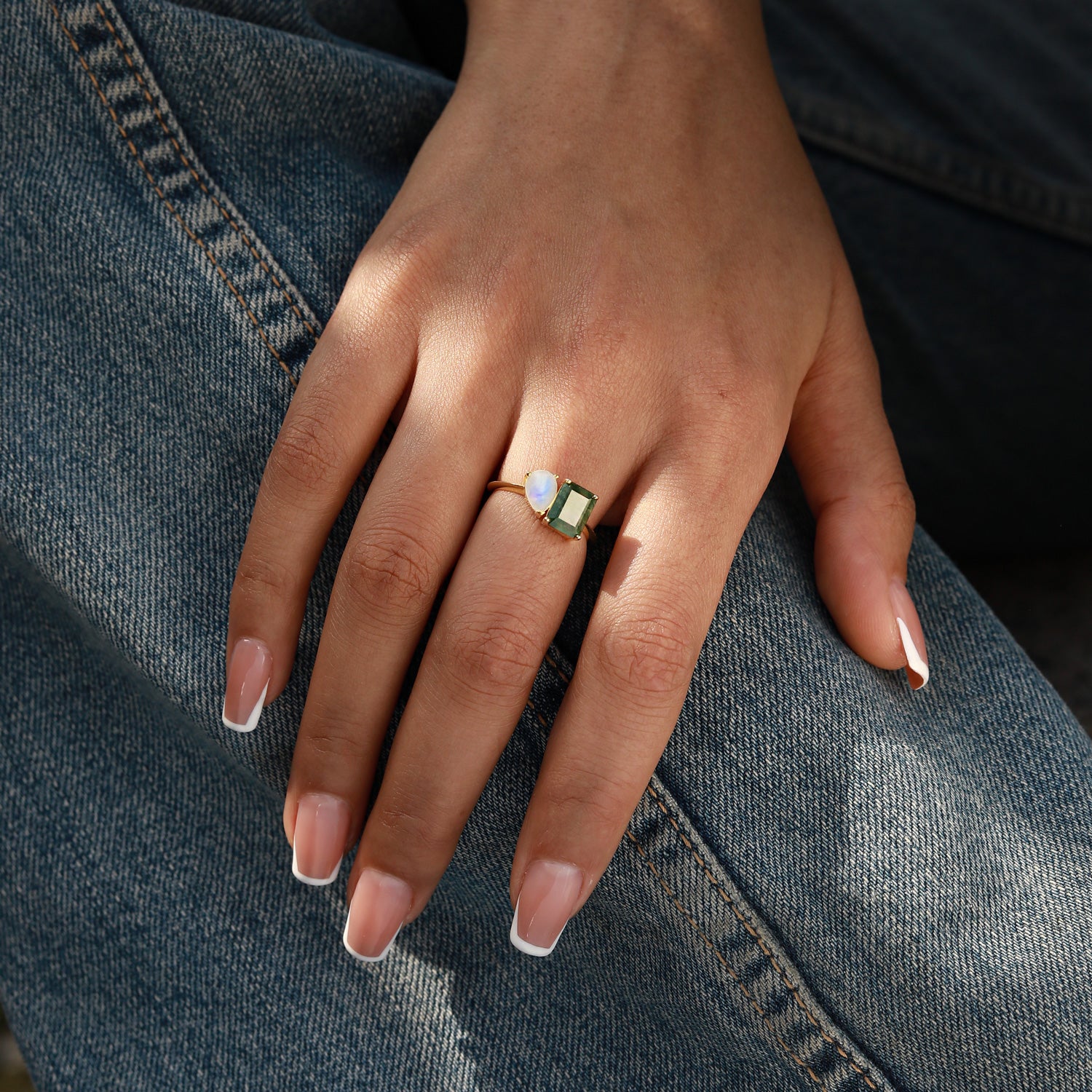 Tranquil Energy - Moss Agate & Moonstone Rings - Num-Magic