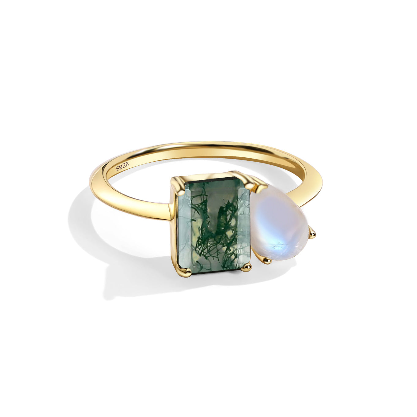 Tranquil Energy - Moss Agate & Moonstone Rings - Num-Magic