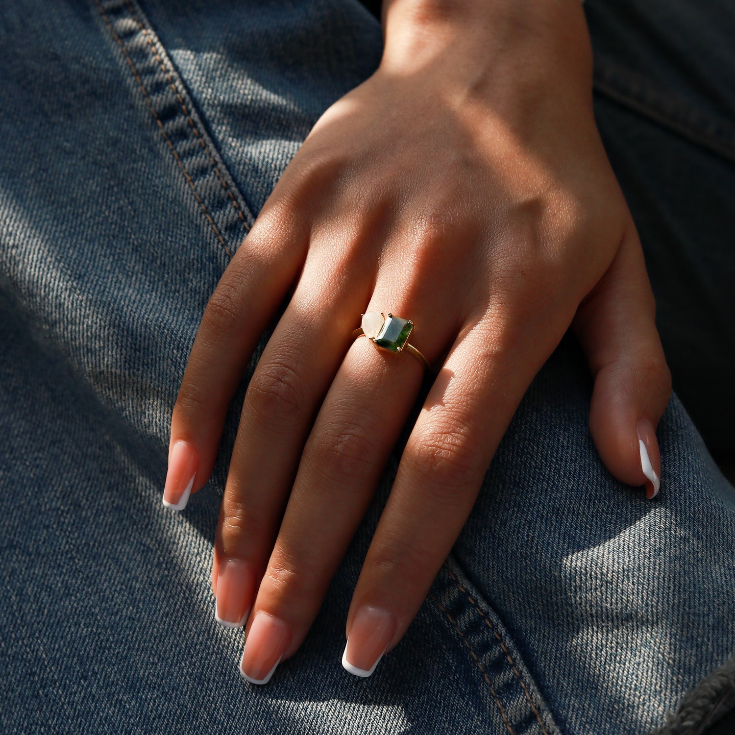 Tranquil Energy - Moss Agate & Moonstone Rings - Num-Magic