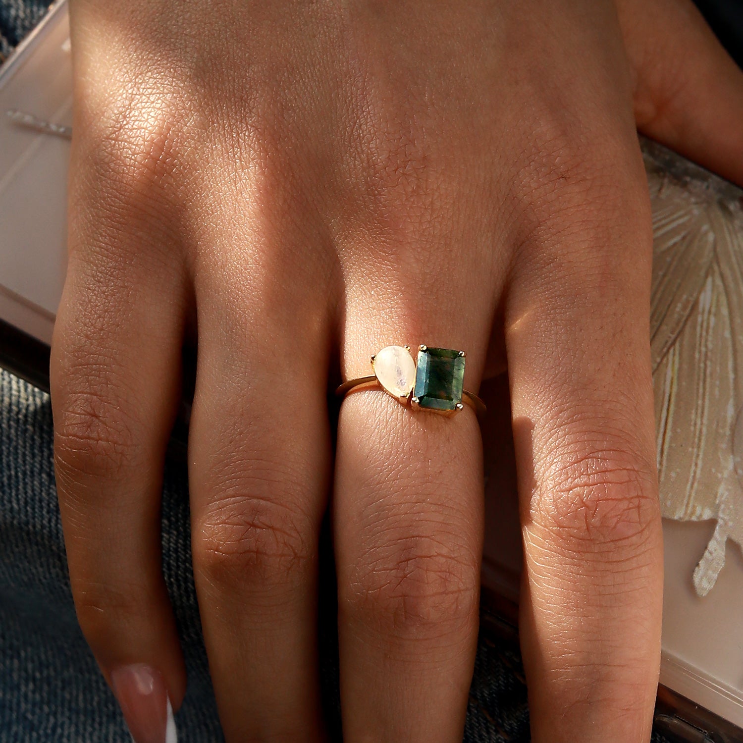 Tranquil Energy - Moss Agate & Moonstone Rings - Num-Magic