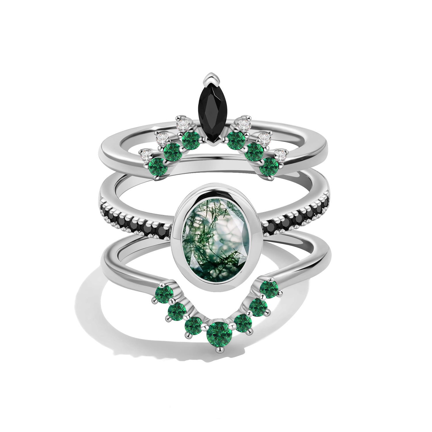 Grounding Force - 3PCS Moss Agate Rings - Num-Magic